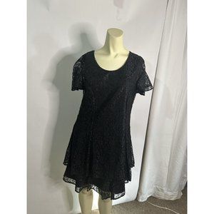 DBY Ltd. Vintage Black Lace‎ Over Polyester Shift With  Layered Hem SZ 11